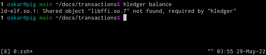 Shared object &ldquo;libffi.so.7&rdquo; not found, required by &ldquo;hledger&rdquo;